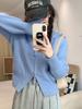 Grey Zip-Up Hooded Knit Cardigan - Women's Autumn Shoulder-Length Sweater