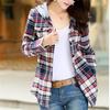 Camicia a quadretti autunno-primavera Top a maniche lunghe in cotone da donna Camicie scozzesi da donna Top slim abbottonati con cappuccio alla moda