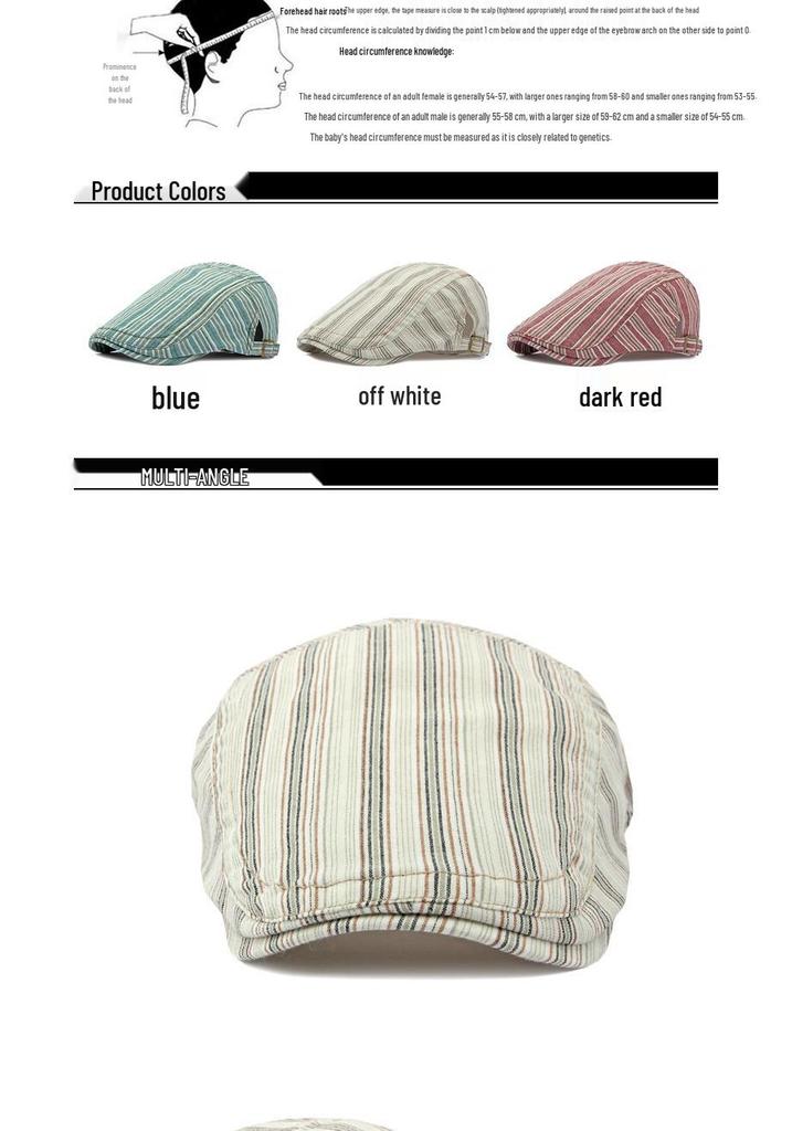 Unisex Retro Striped Beret Hat – Artistic Vintage Flat Cap