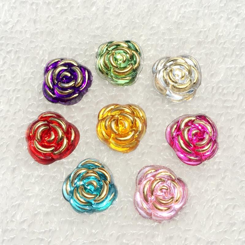 Mix 40pcs 15mm Rose Flower Resin Crystal Stones Flatback Rhinestone for DIY Craft Clothes Decoration -A40A