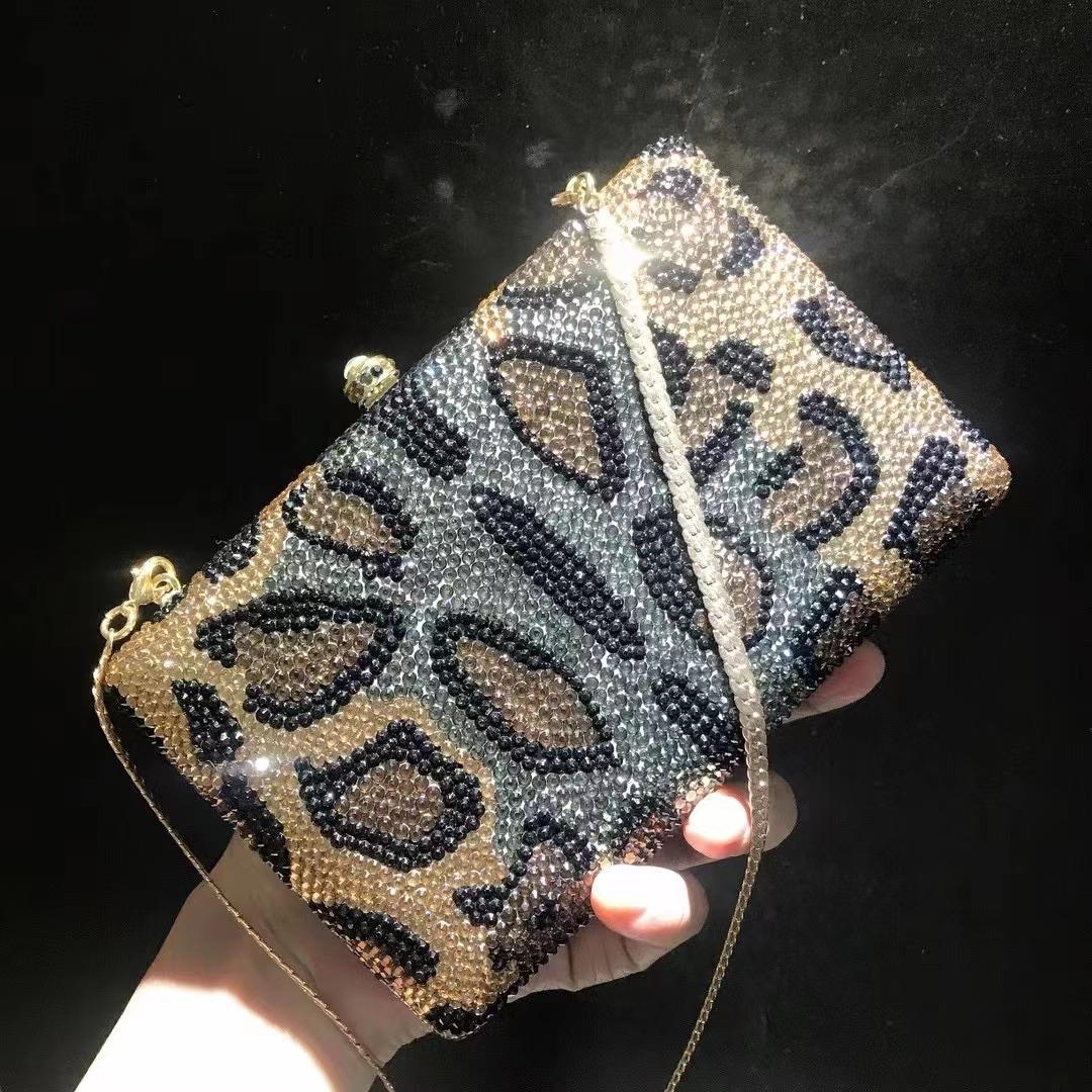 

Leopard Print Women Evening Clutch Bags Diamond Dinner Purses White/Black/Gold Luxury Lady Rhinestone Party Prom Clutches Bags
