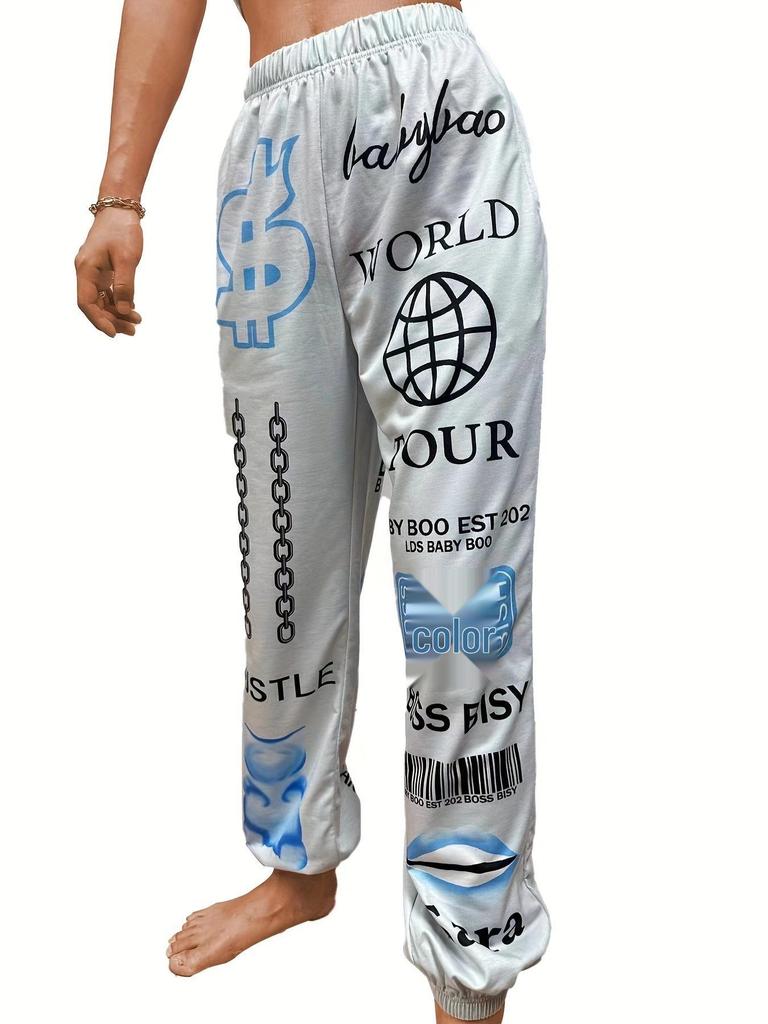 European & American Women's 2025 Printed Elastic Waist Casual Harem Pants
