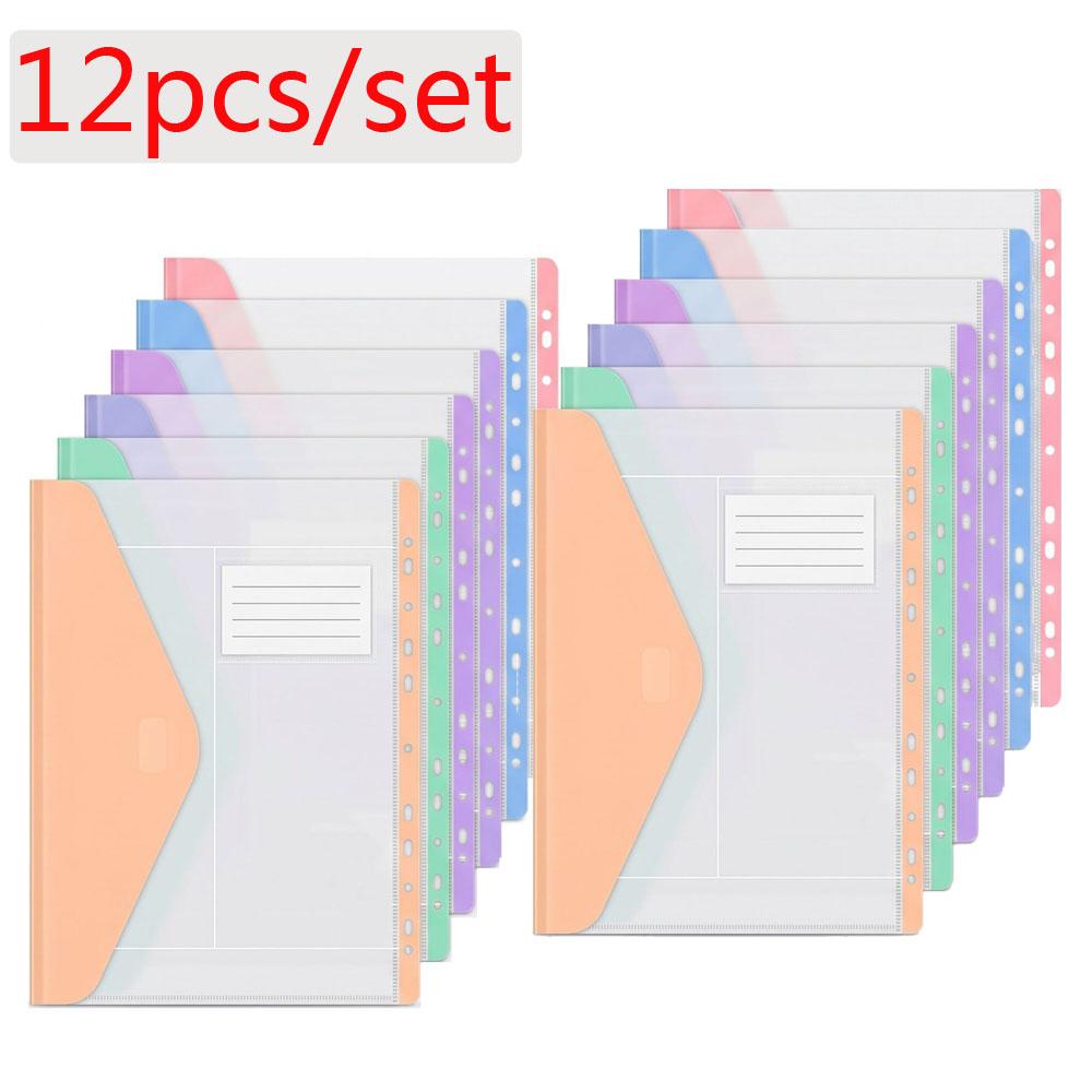11-Hole A4 Binder Pockets Macaron Color Transparent Binder Pocket Organizer Folders Document Pouch Bag with Label School Office