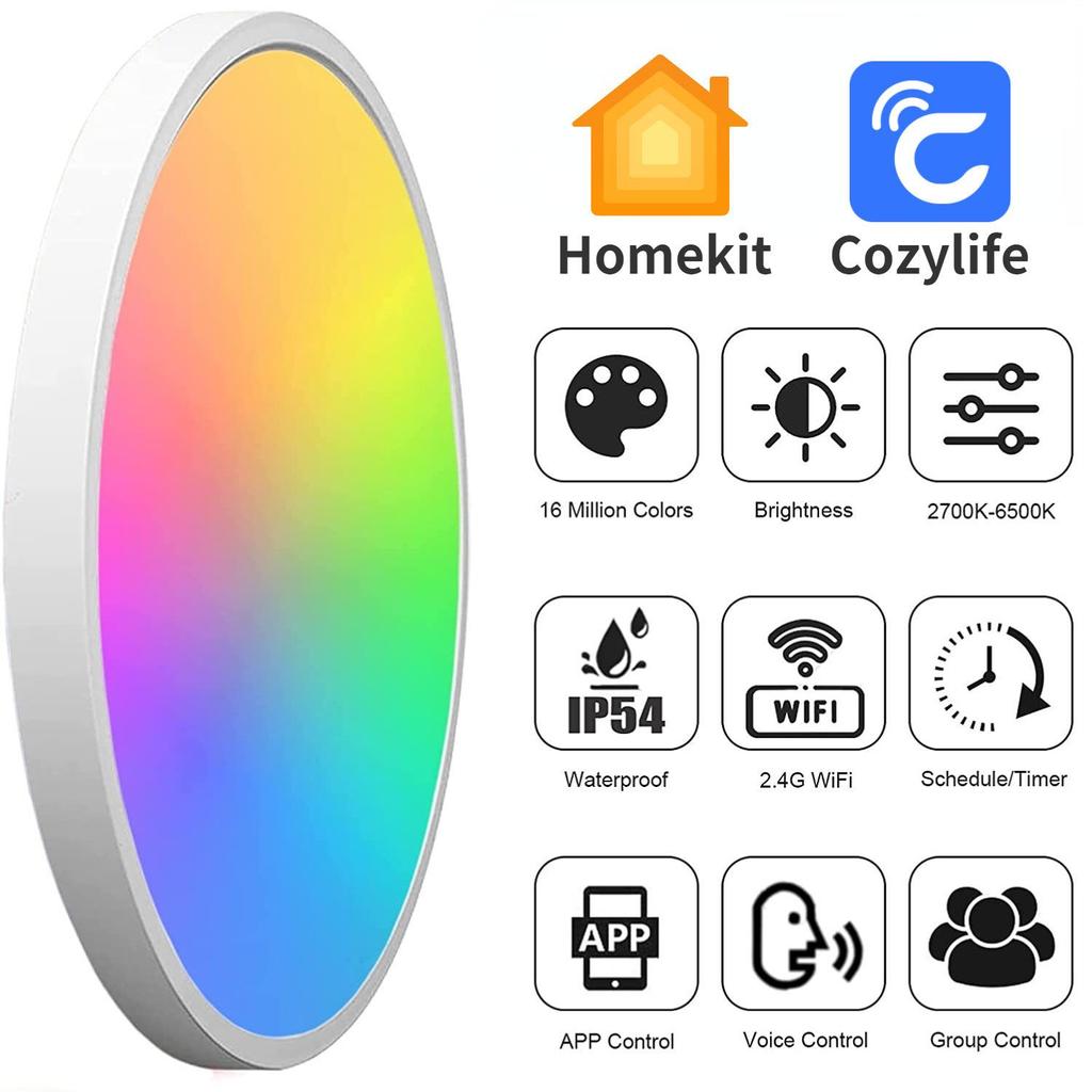 HomeKit Smart Ultra-Thin Ceiling Light with Siri Voice Control, WiFi Dimming & Color Adjustment