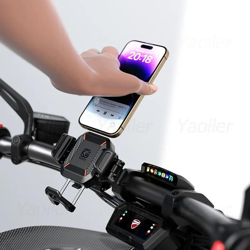 Motorcycle Wireless USB C Phone Holder Anti-Vibration Crossbar Phone Mount for 5.2"-7.2" Phones Works with 12-24V Motobike