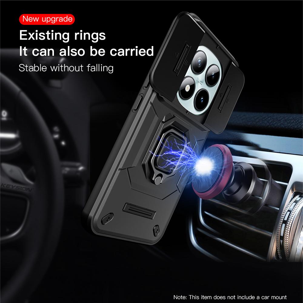 KEYSION Shockproof Case for Xiaomi Redmi Note 15 Pro+ 5G Slide Camera Protection Metal Ring Stand Phone Cover for Redmi Note 15 4G 5G