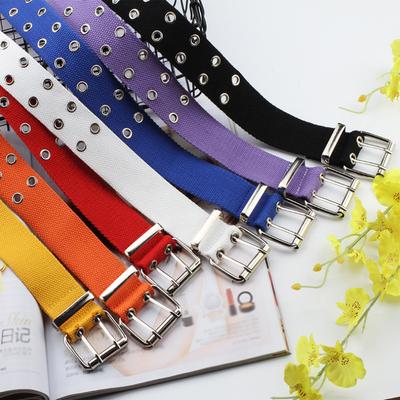 Women's Belt 2-Row Metal Grommets Canvas Long Casual Belt