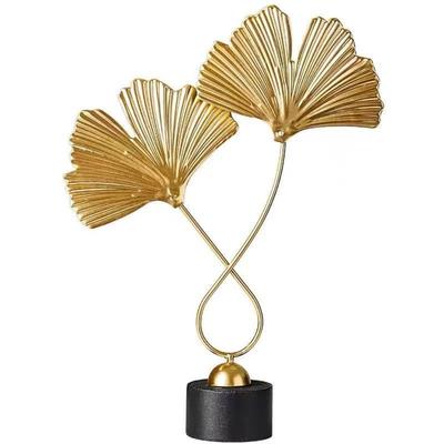 Adornos para mueble de TV de habitación, adornos de hojas de ginkgo, adornos de escritorio, esculturas de hojas, artesanías de hierro