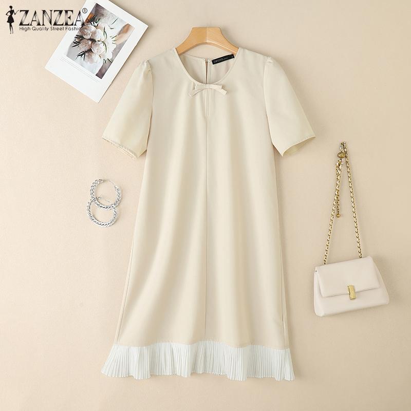 ZANZEA Women Casual Round Neck Summer Short Sleeve Loose Dress
