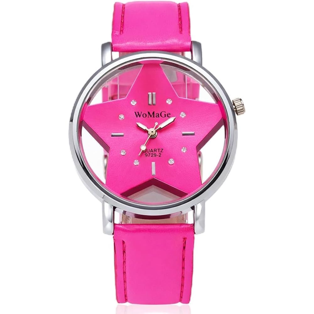 ZooooM Star Design Analog Quartz Watch with Faux Leather Band for Men and Women, Rose Color