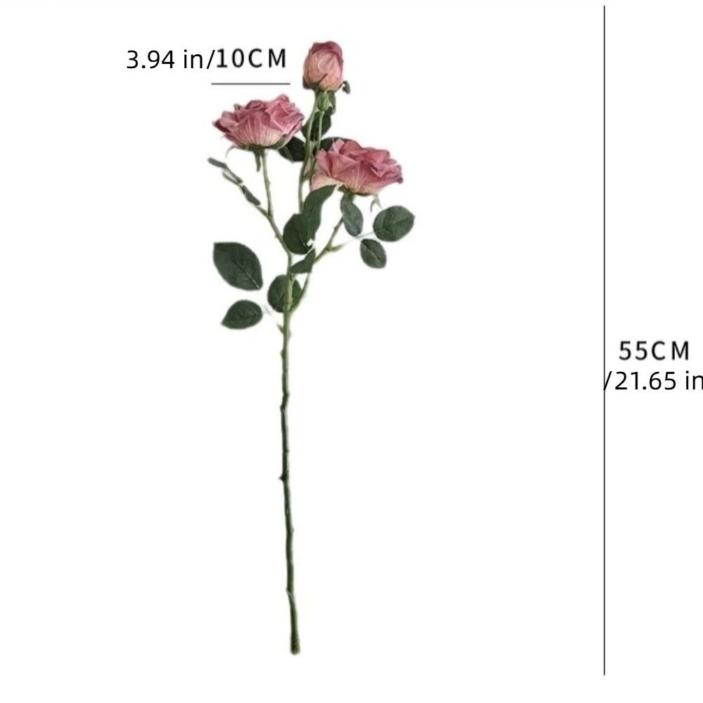 Burnt Edge Artificial Rose Flowers 3 Head Silk Simulation Rose Vintage Faux Flower  Home Decor