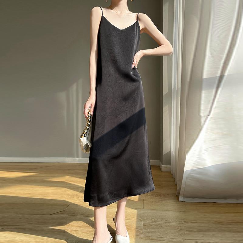 Summer New Style Women's Mulberry Silk Blended Dress Female Slim Waist Medium and Long Commuting Temperament Fashion Breathable Daily Dress