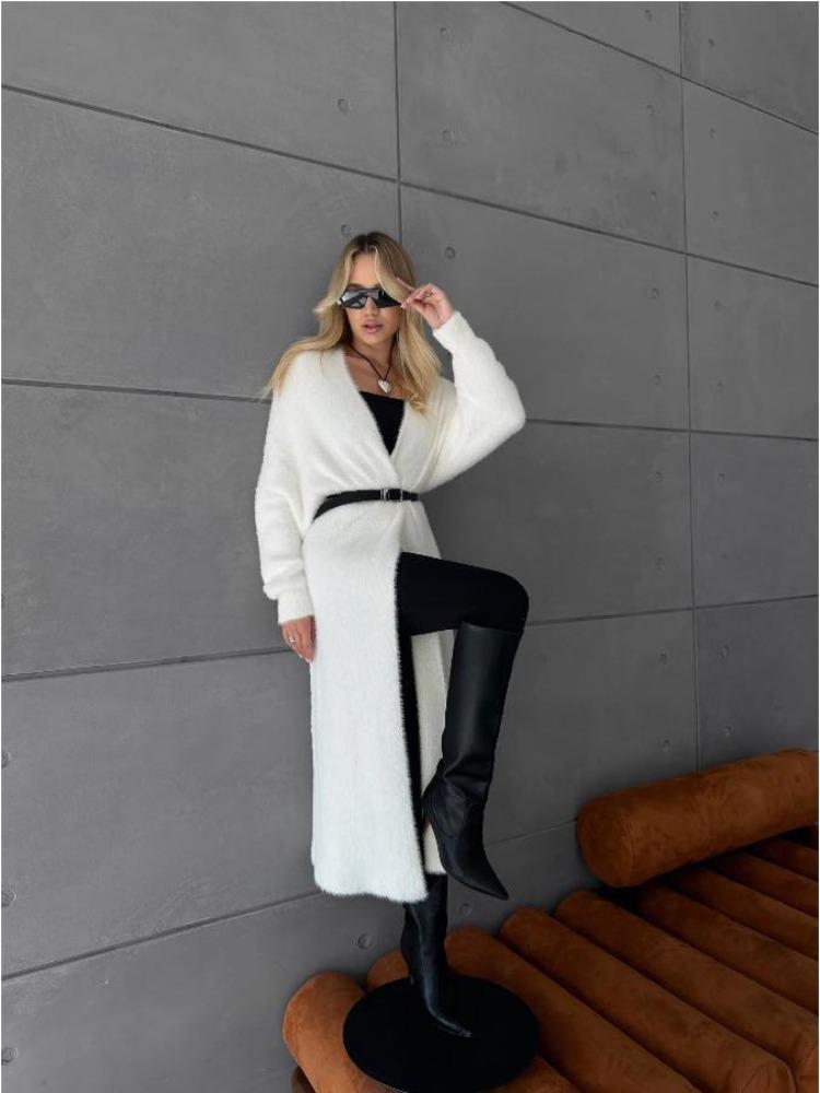 Autumn Winter Womens Long Velvet Cardigan Thick Knitted Sweater Coat Loose Fit Faux Mink Chic Lazy Style