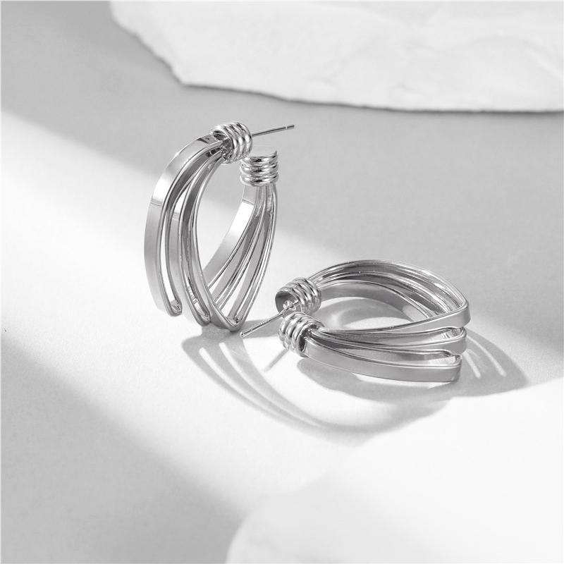 

Трехслойные полые женские серьги-подвески в форме буквы С, изогнутые серьги из металла золотого цвета, геометрические серьги серебряного цвета серебряный