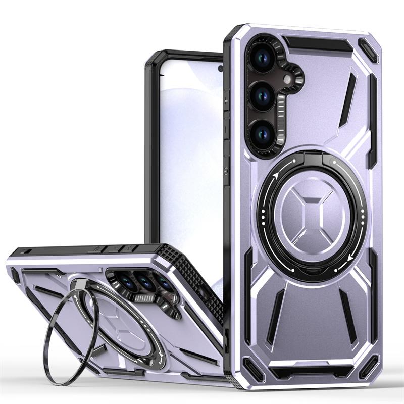 Военная броня Магнитная подставка для Samsung Galaxy S24 Ultra Phone Защитный чехол-держатель с кольцом Жесткий чехол с полной защитой Galaxy S24 фиолетовый