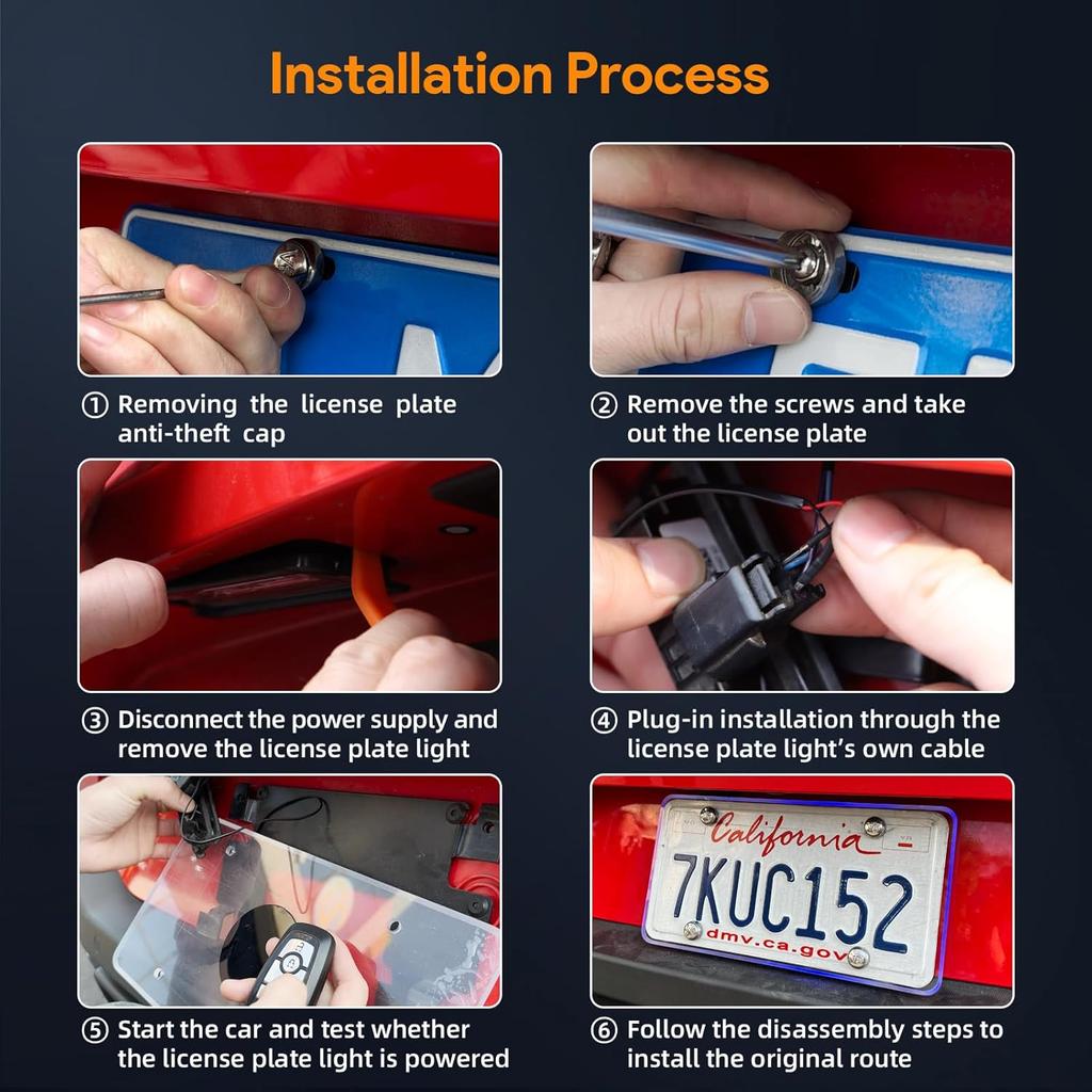 Waterproof LED License Plate Frame - Easy to Install License Plate Frame with Light, Universal License Plate Light with Anti-Scratch ABS Cover,