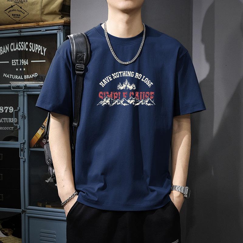 Retro Kurzarm-T-Shirt für Herren Sommer-Mode Marke Reines Baumwoll-T-Shirt mit Modischem Muster