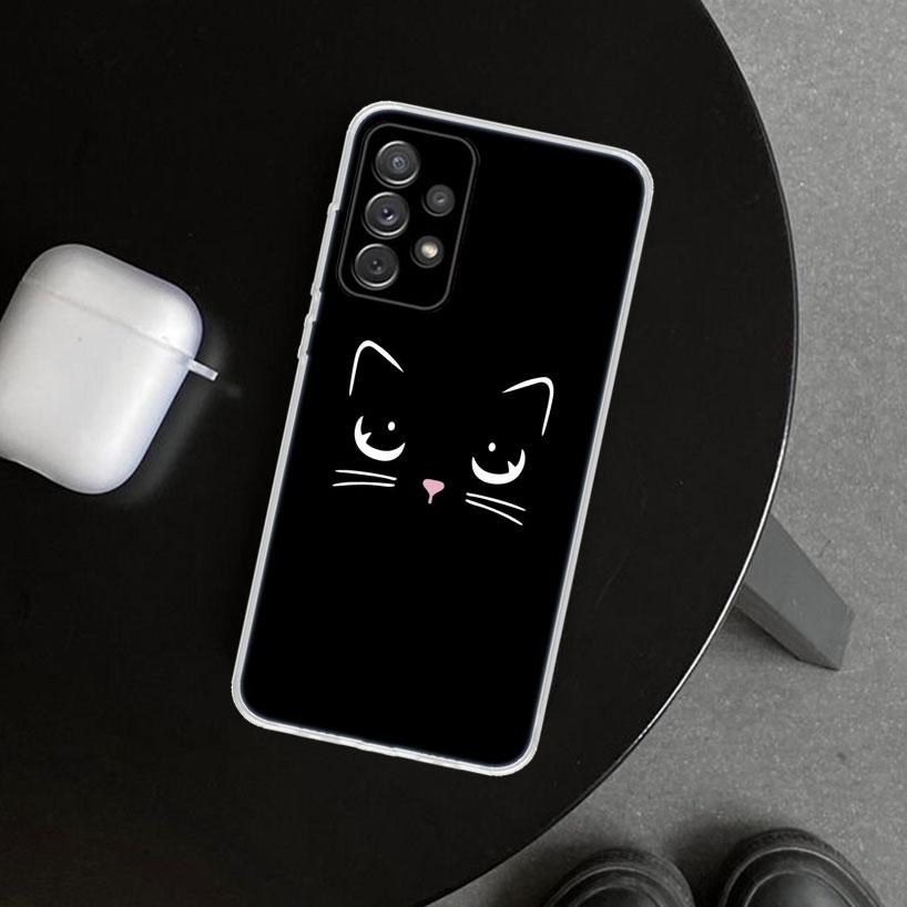 Cartoon Cute Black Cat Phone Case for Samsung Galaxy A17 A16 A26 A36 A56 A57 A37 A15 A25 A35 A55 A14 A24 A34 A54 A13 A23 A33 A53