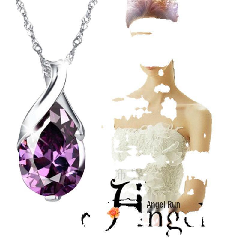 Zhenrong Imitation Brazilian Amethyst Teardrop Angel's Tear White Copper Pendant
