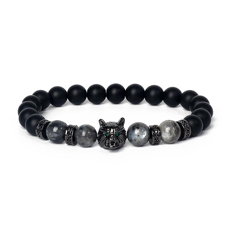 Fashion Crown Skull Punk Bracelets Men Wolf Head Zircon Tiger Eye Bracelets for Women Energy Nature Stone Soul Jewelry Pulsera