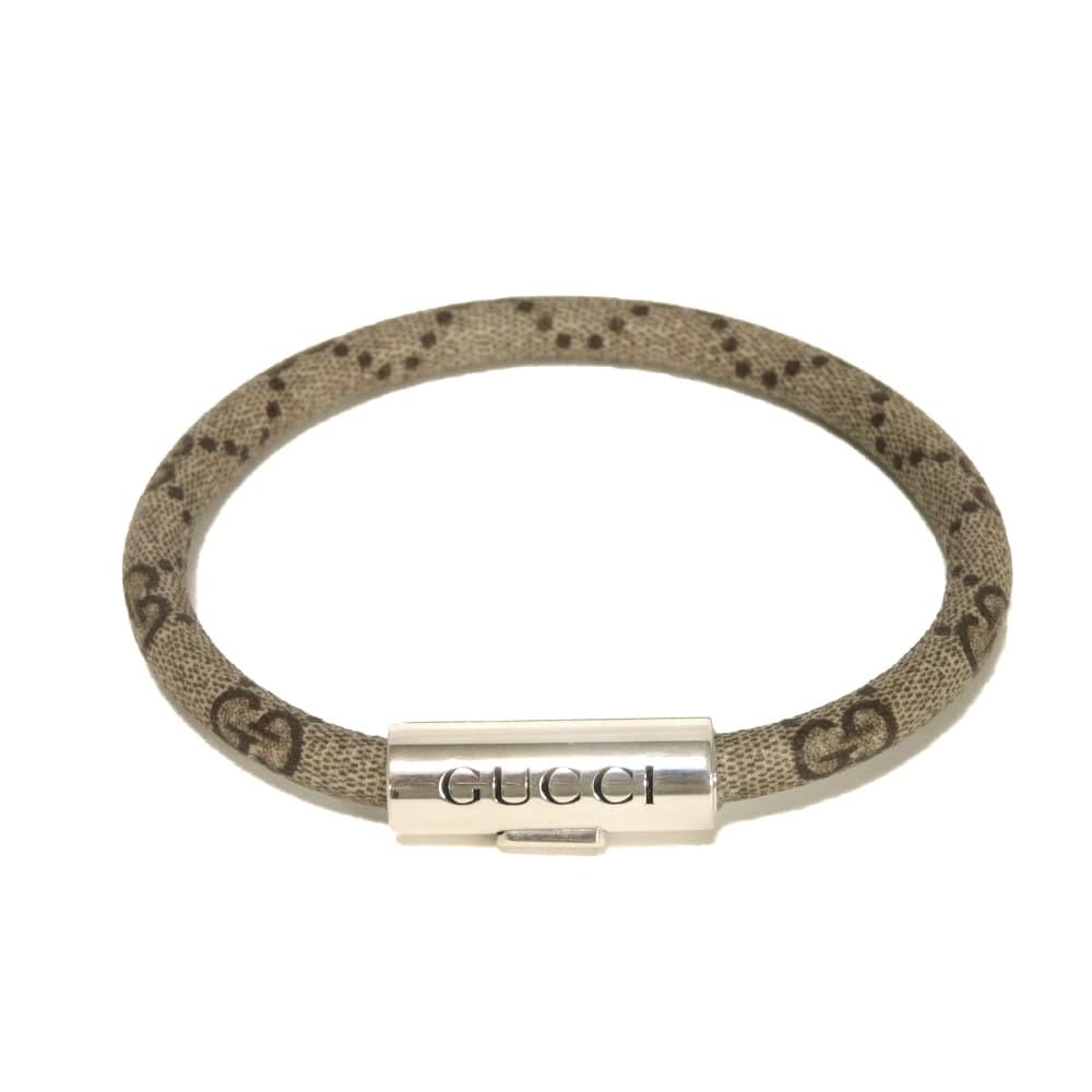 Used GG Supreme Bracelet 9539 797156 JAAGE 8163 7986 17 Double G Ebony Cord Ag925 Sterling Silver Logo Beige Unisex