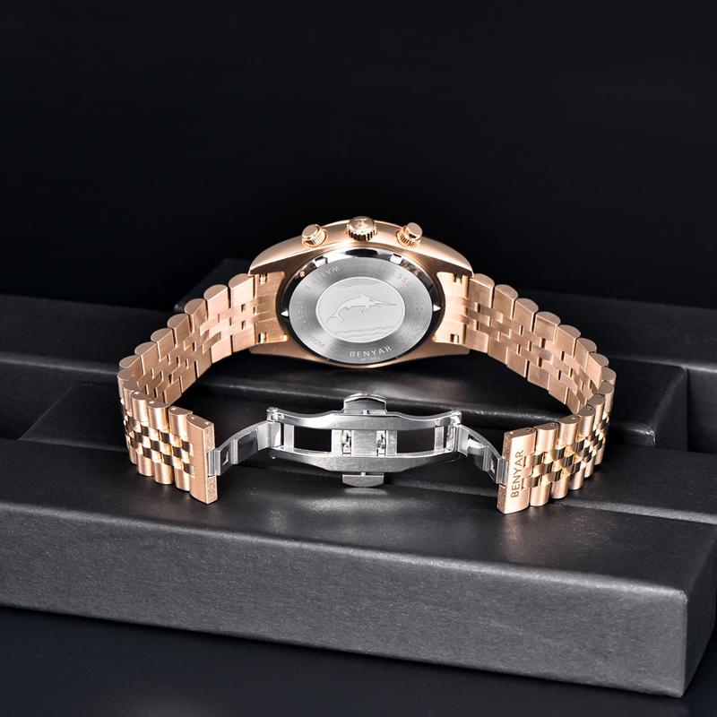 BENYAR Mens Watches Top Brand Luxury Stainless Steel Waterproof Quartz Watch Men Fashion Casual Sport
