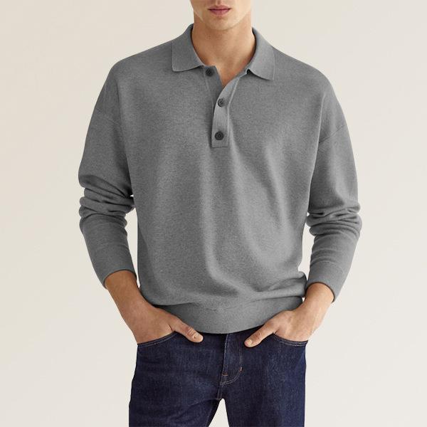 2022 Autumn Men's V-Neck Button Long Sleeve Casual Polo Shirt