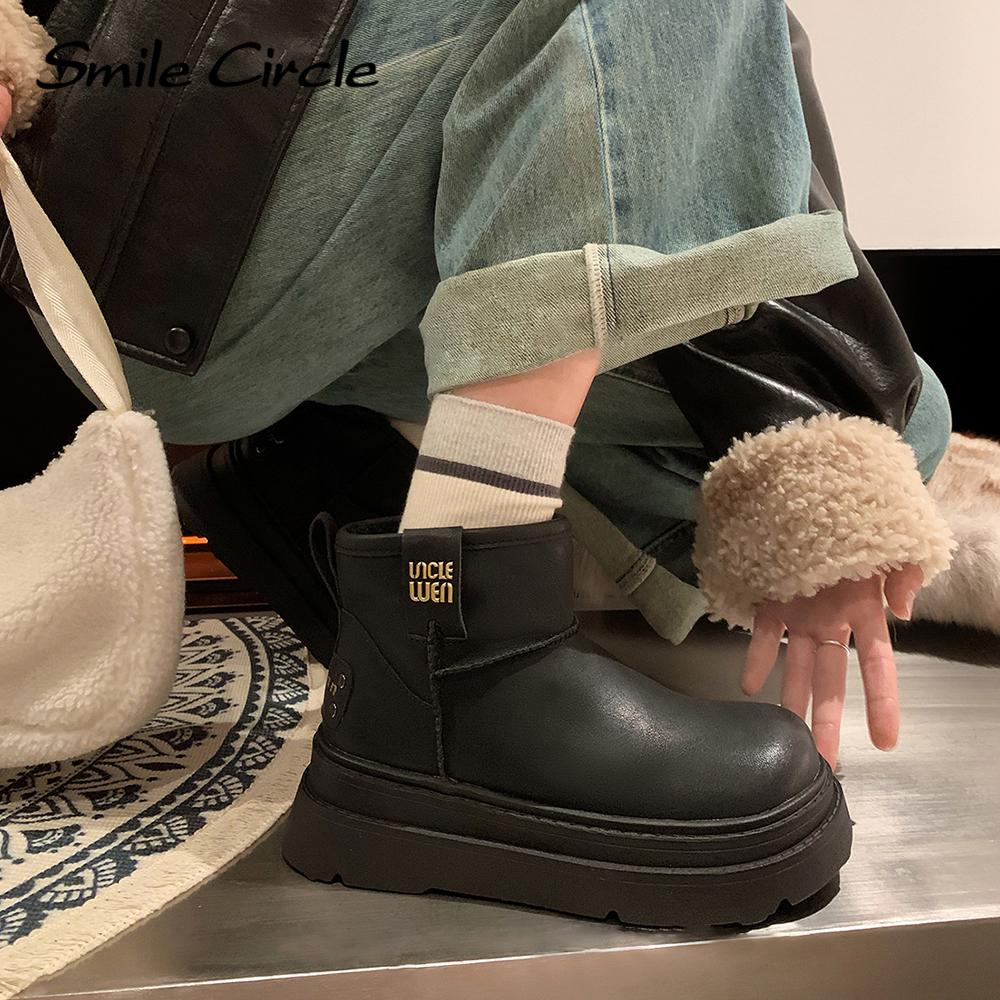 Genuine Leather Women Snow Boots Warm Wool Thick Bottom Boots Fashion Comfortable Casual Boots