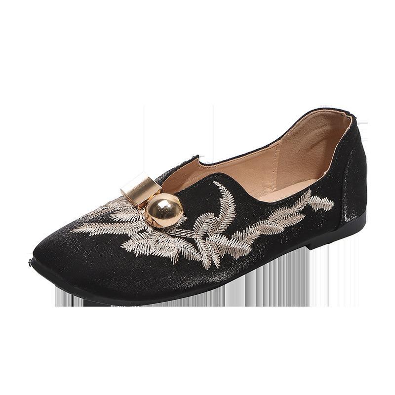 Retro spring new low-heeled women's shoes versatile square head single shoes women's Doudou shoes flat bottom