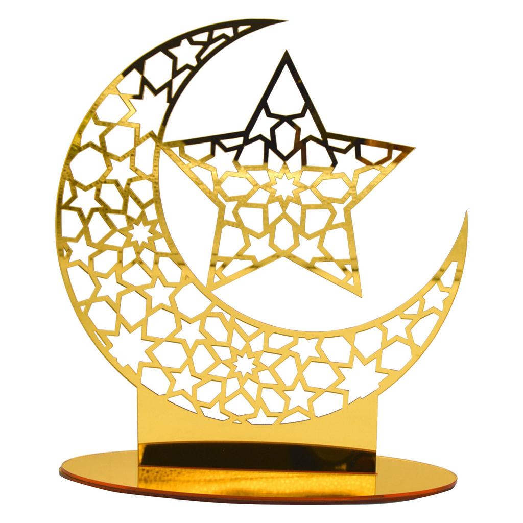 Gold Eid Mubarak Acrylic Ornament Ramadan Kareem Decoration Moon Star Lamp Craft for Home Islamic Muslim Party Supplies