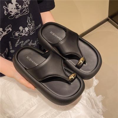 Toe Cool Slippers Clip Slippers Women's Summer Outer Wear Thick Bottom 2025 Beach New Set Toe Height Fashion Non-slip