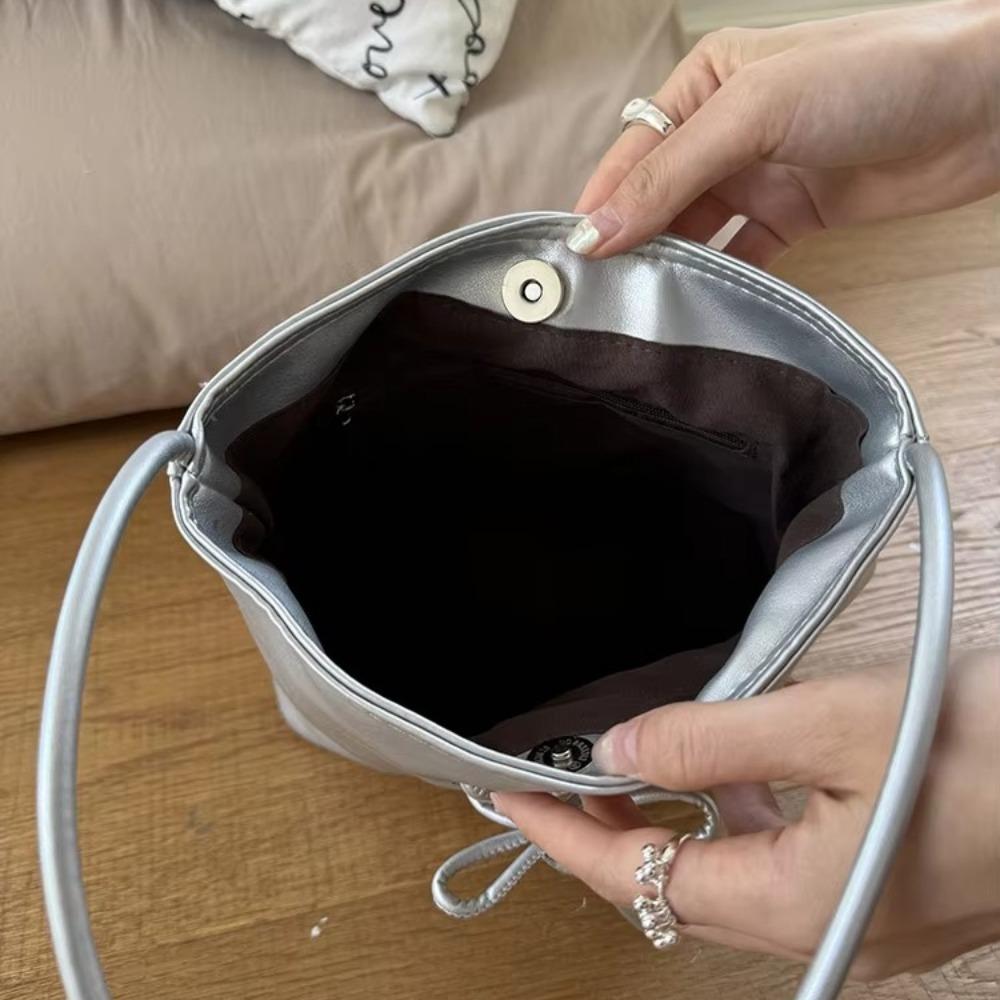 Ballet style women's bag 2026 new trend fashionable sweet handbag niche pearlescent texture shoulder bucket bag