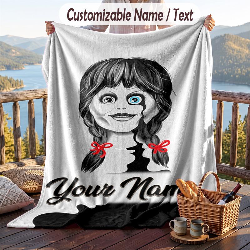 Custom Text Flannel Throw Blanket, Lightweight Cozy Bed Sofa BlanketThe Conjuring Annabelle