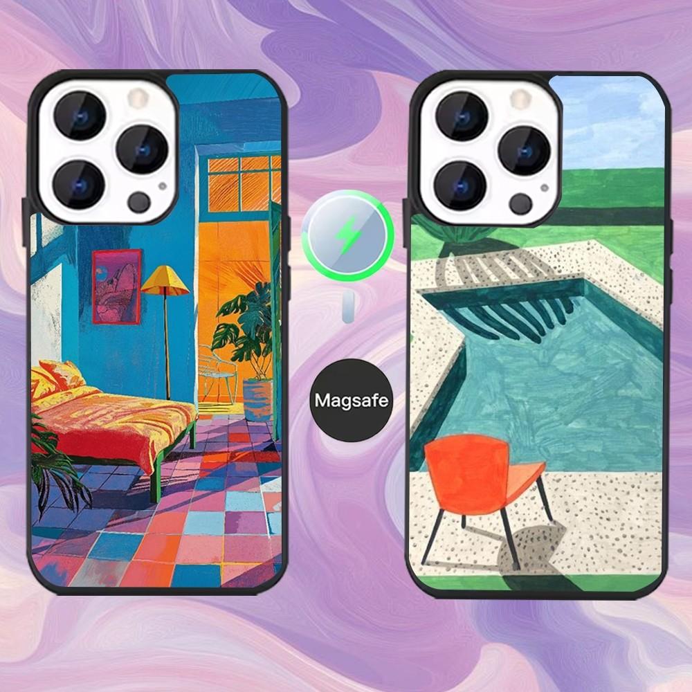 Art D-David Hockney Paintings Phone Case For iPhone 16,15,14,13,12,11,Pro,Max,Plus,Mini,Magsafe,Magnetic Wireless Charging Case