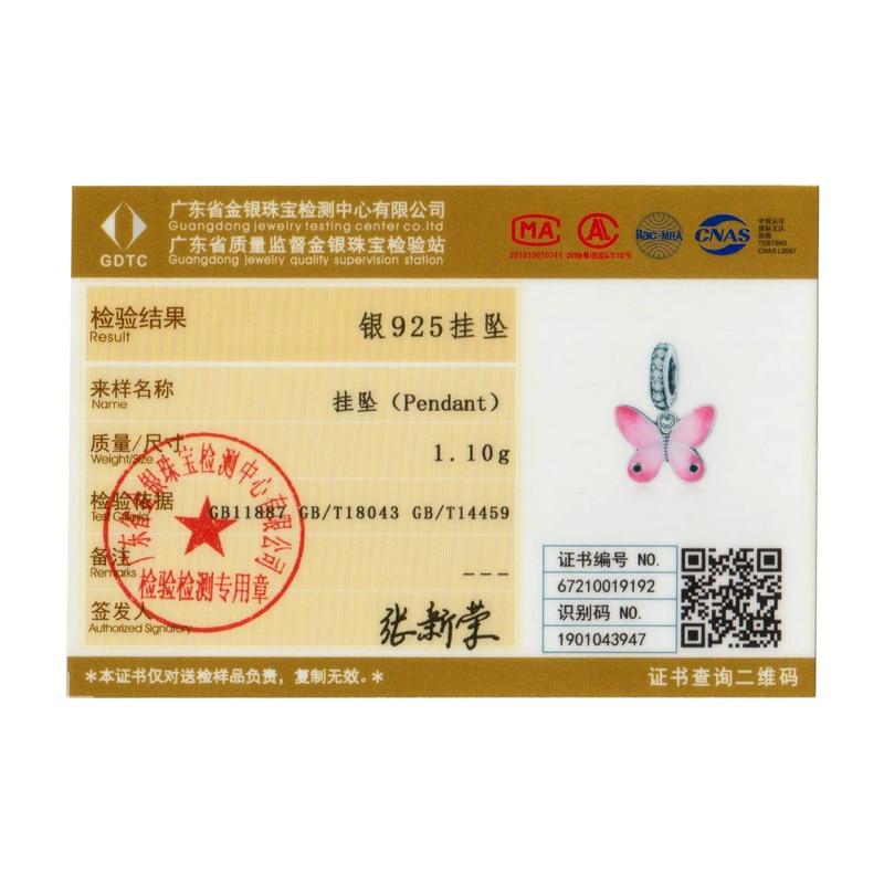 WOSTU Enamel Pink Butterfly 925 Sterling Silver Charm Pendant Fit Original Silver Bracelet Girls DIY Jewelry