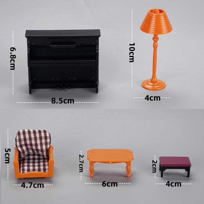 Miniature 1:12 Dollhouse Toy Piano with Living Room Furniture Props