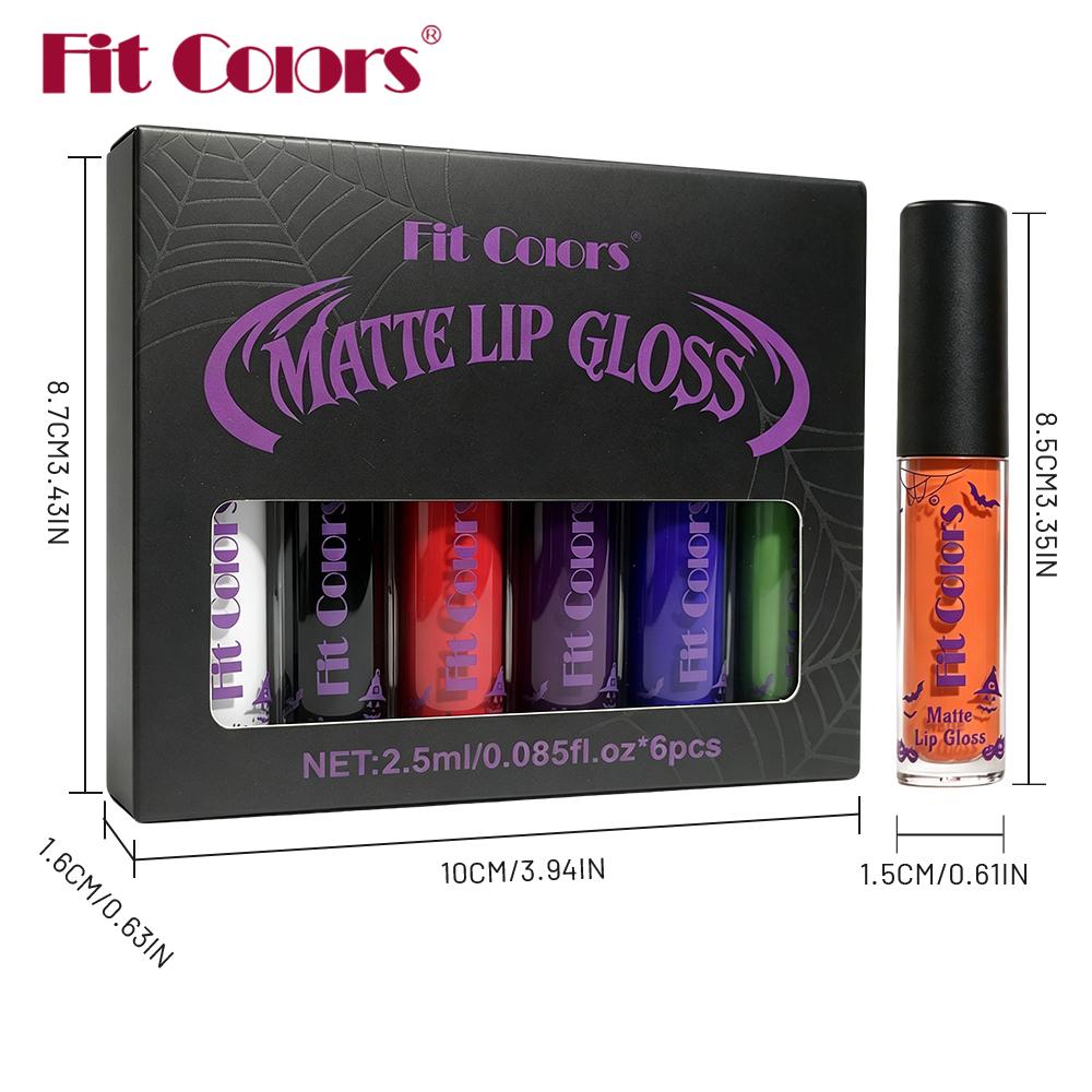 Fit Colors Matte Lip Gloss Set 6 Pcs Waterproof Long Lasting Liquid Lipstick Vivid Bold Colors Halloween Gothic Makeup Lip Tint Cosmetics