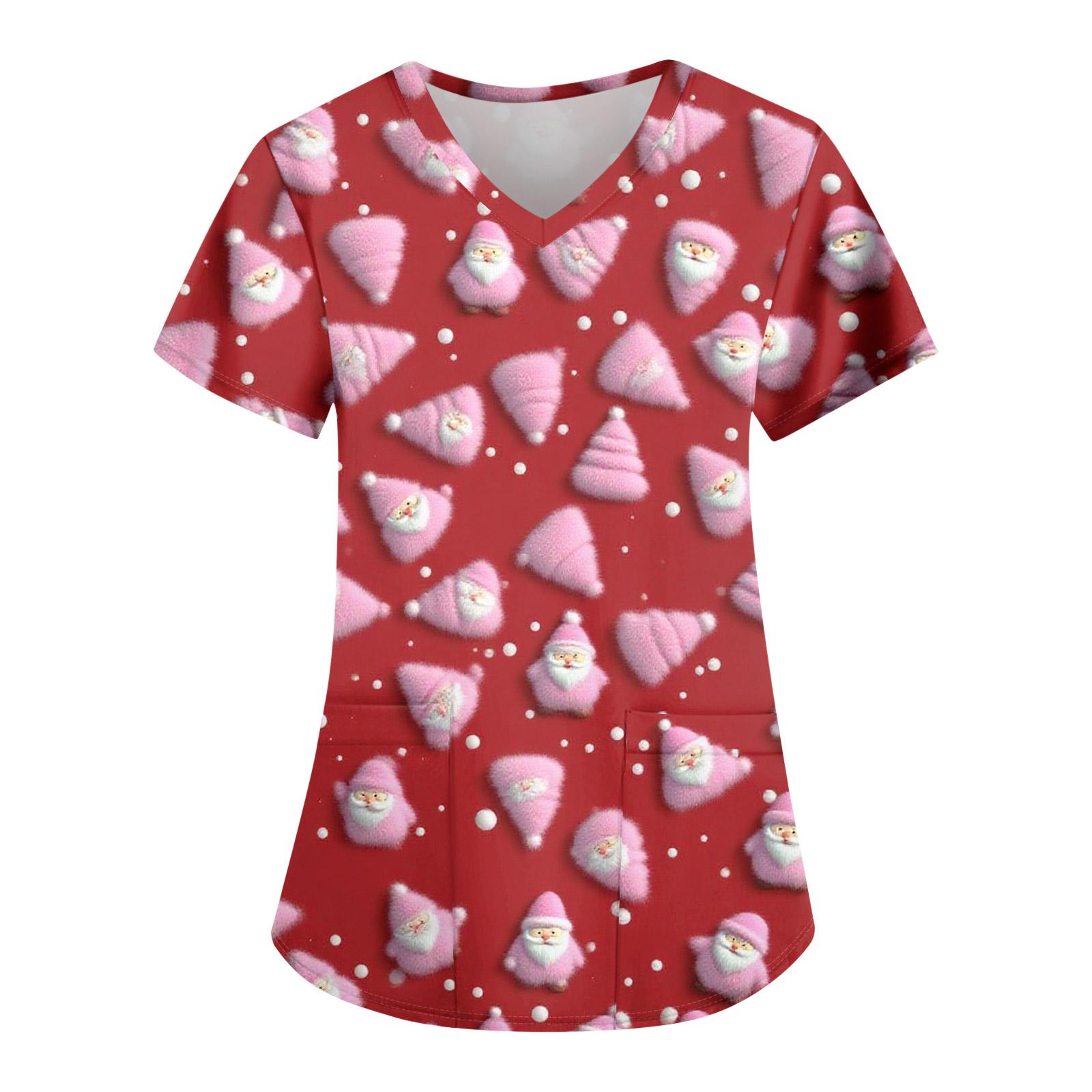 

Женская модная повседневная футболка с принтом на рождественскую тематику и карманом L