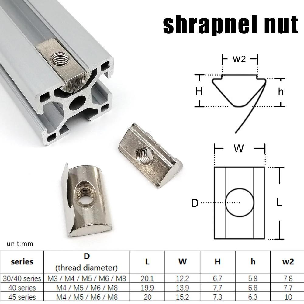 20X M3 M4 M5 M6 M8 M10 T Shape Block Sliding Nut Hammer Spring Ball for 20 30 40 45 Series Aluminum Profile Extrusion Slot Track