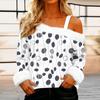 Women's Off-the-shoulder Plush Neck Printed Long-sleeved Pullover T-shirt Top