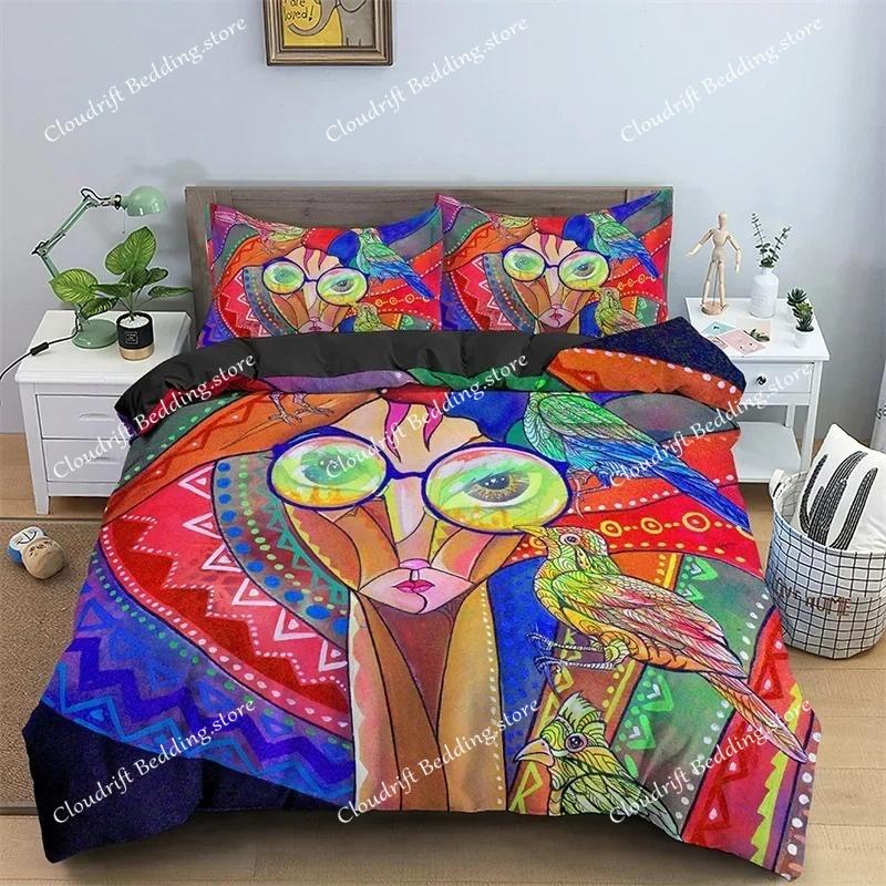 Abstract Human Face Duvet Cover Twin Full King Double Microfiber Mystic Artwork Comforter Cover Psychedelic Graffiti Bedding Set