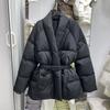 Winter New Cotton Clothes Women's Medium and Long Collar Belt Is Thin and Loose Niche Design Cotton Clothes Jacket Is Trendy