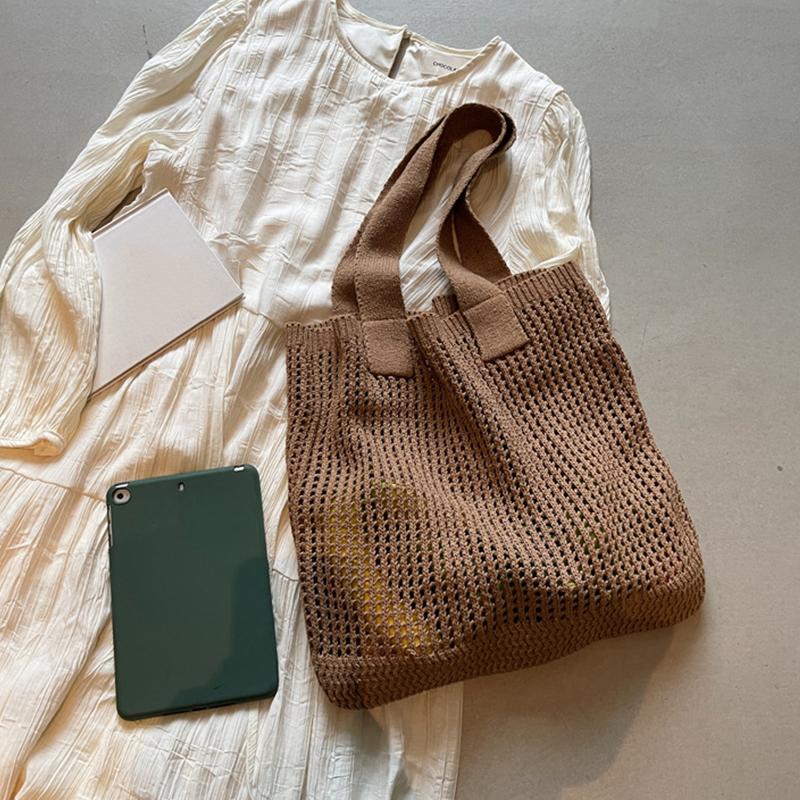 Women Shoulder Bags Large Capacity Crochet Tote Bag Fashion New Knitting Handbags Female Hollow Woven Shopping Bag