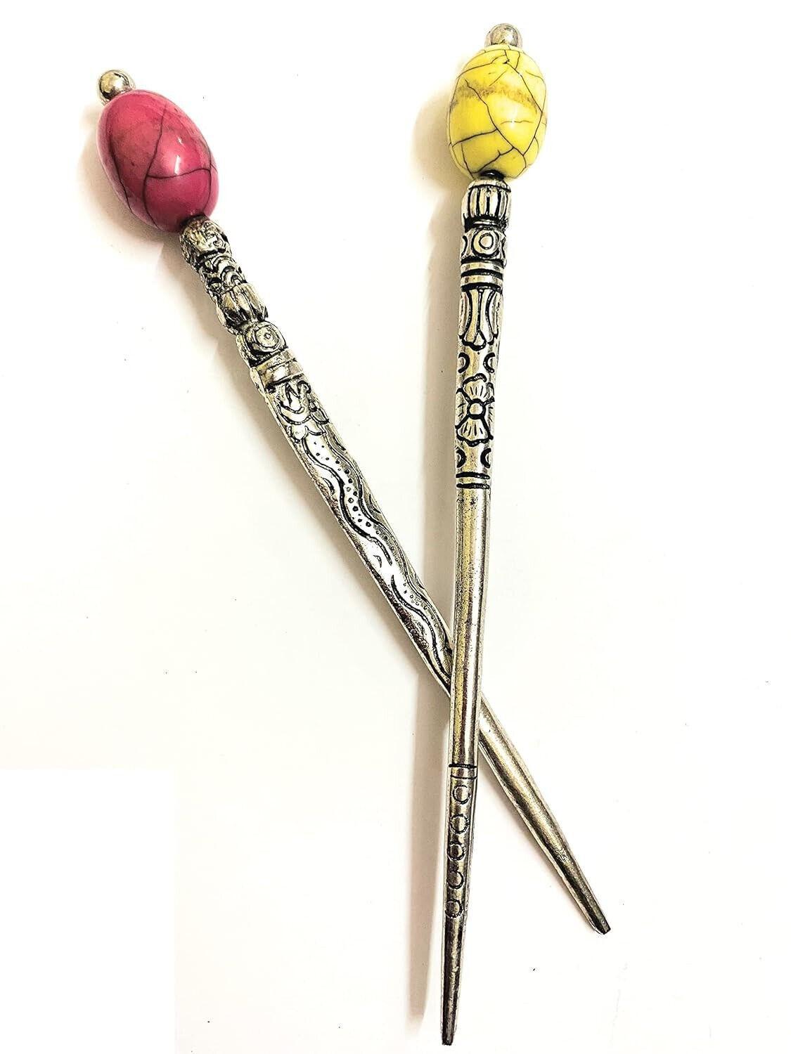 @ Metal Silver Bun Stick With Rhinestone Set Of 2