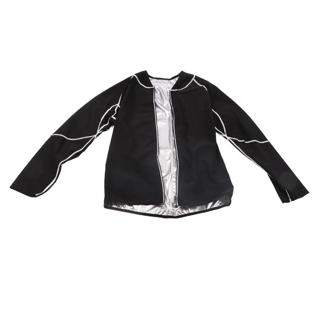 Sauna Jacket Zipper Body Shaping Rapid Thermal Cycling Elastic Sweat Sauna Jacket for Exercising Silver Inner with Long