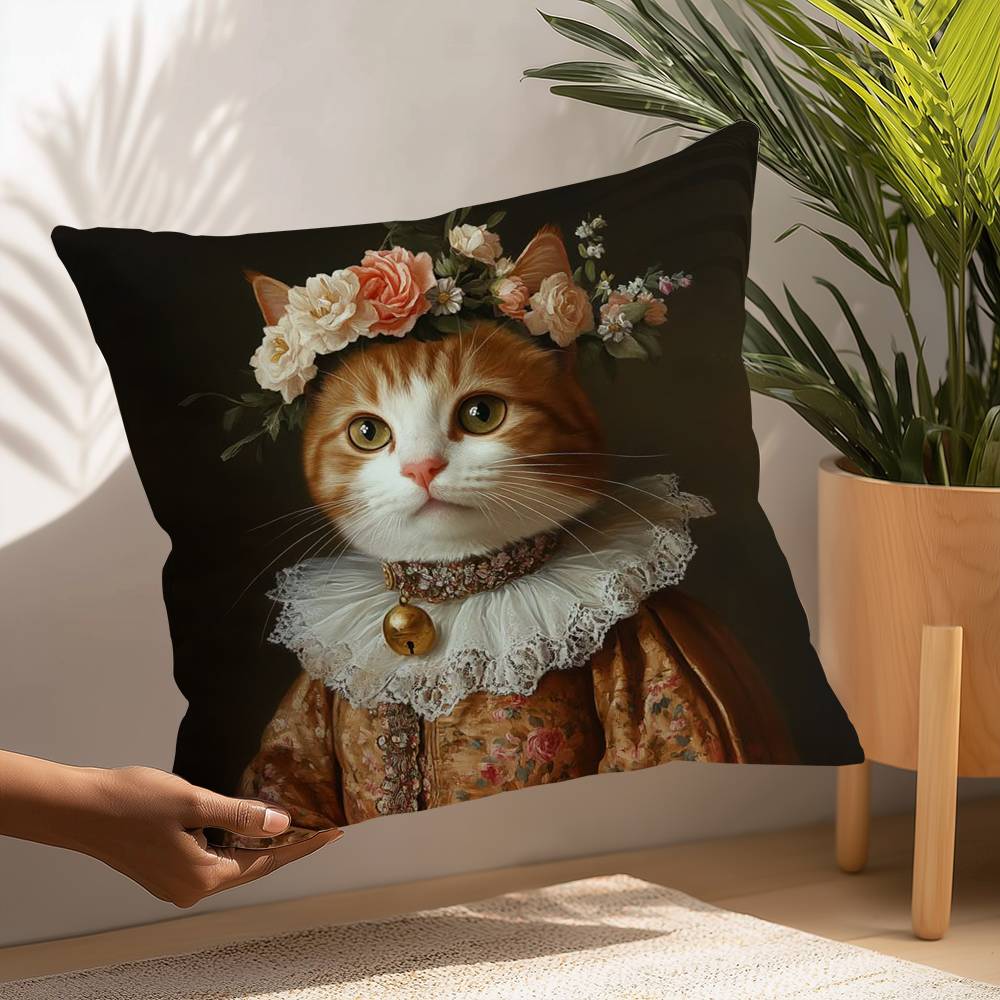 Renaissance Royal Cat Funny Pillow Case Plush Fabric Soft  Pillowcase Double Sided Print Cushion Cover Household Gifts
