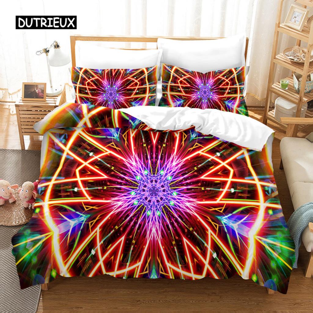 Trippy Duvet Cover Set Abstract Art Psychedelic Spiral In Vivid Rainbow Colors Bedding Set King Size Warped Space Quilt Cover
