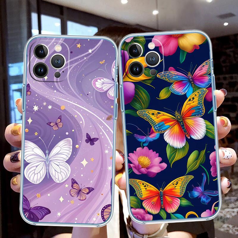 LO26 Colorful Butterfly Soft Shell Transparent Phone Case for Samsung Galaxy A04 A04S A14 A23 A34 A54 M23 M33 M52 M53