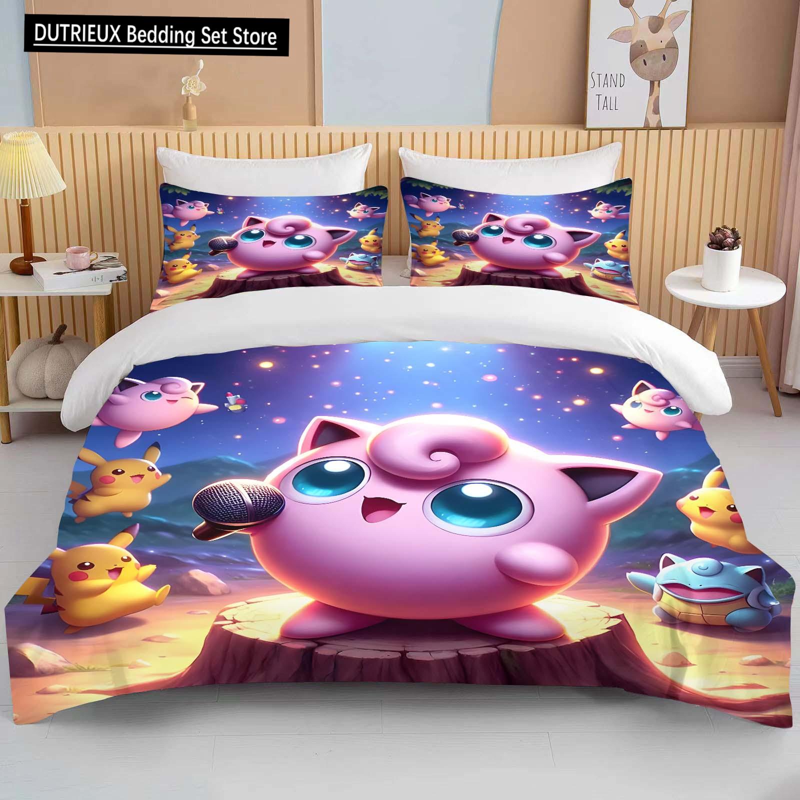 

10 Sizes Pokemon Jigglypuff Print Pink Bedding Set Duvet Cover 1 Duvet Cover 2 Pillowcases Adult and Children Bedding Set Luxury EU single(135x200cm)