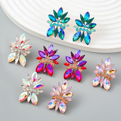 2023 New Fashion Color Diamond Personality Flower Alloy Diamond Earring Trendy Women European And American Temperament Earrings
